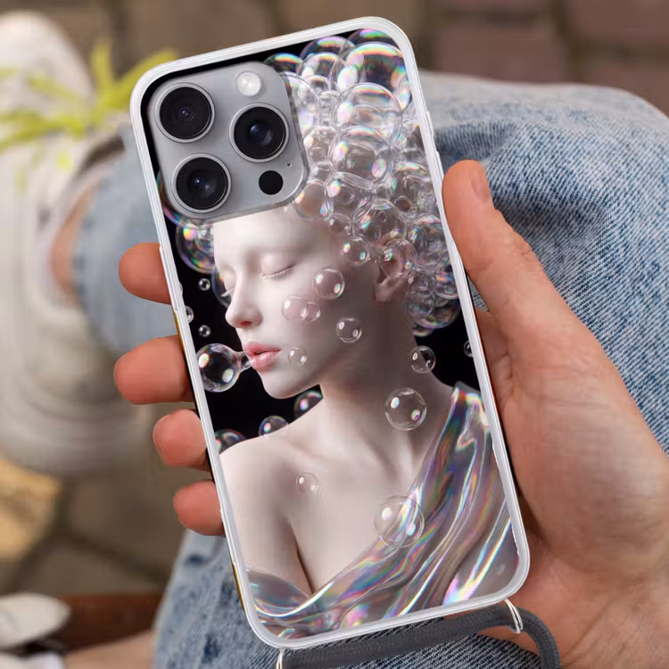 Vrouw - Bellen - Abstract - Kleurrijk Hoesje iPhone 16 Pro Max met koord klein -sfeer3
