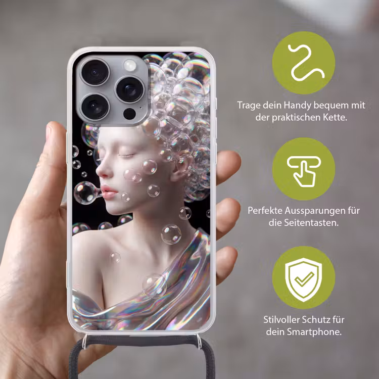 Vrouw - Bellen - Abstract - Kleurrijk Hoesje iPhone 16 Pro Max met koord klein -sfeer2_DE