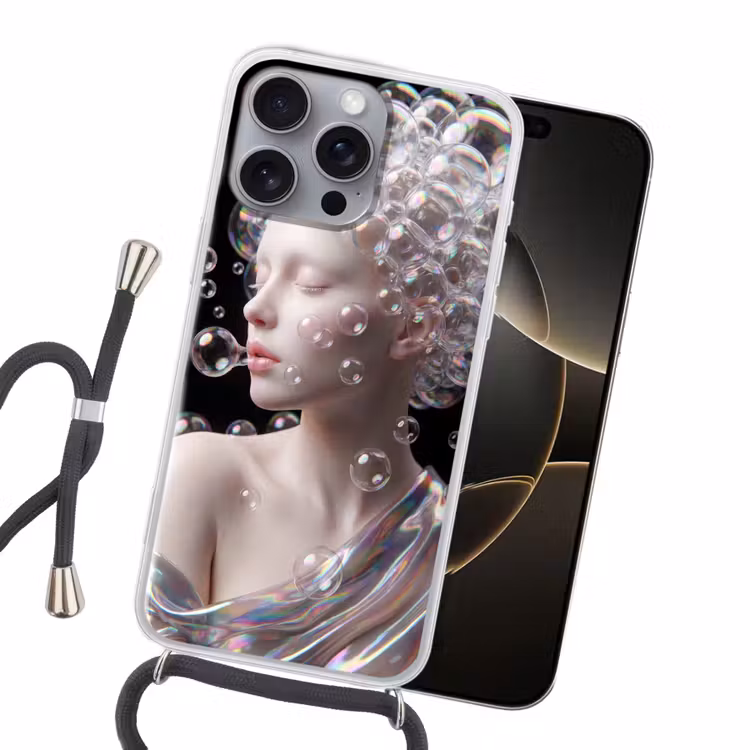 Vrouw - Bellen - Abstract - Kleurrijk Hoesje iPhone 16 Pro Max met koord klein -sfeer1
