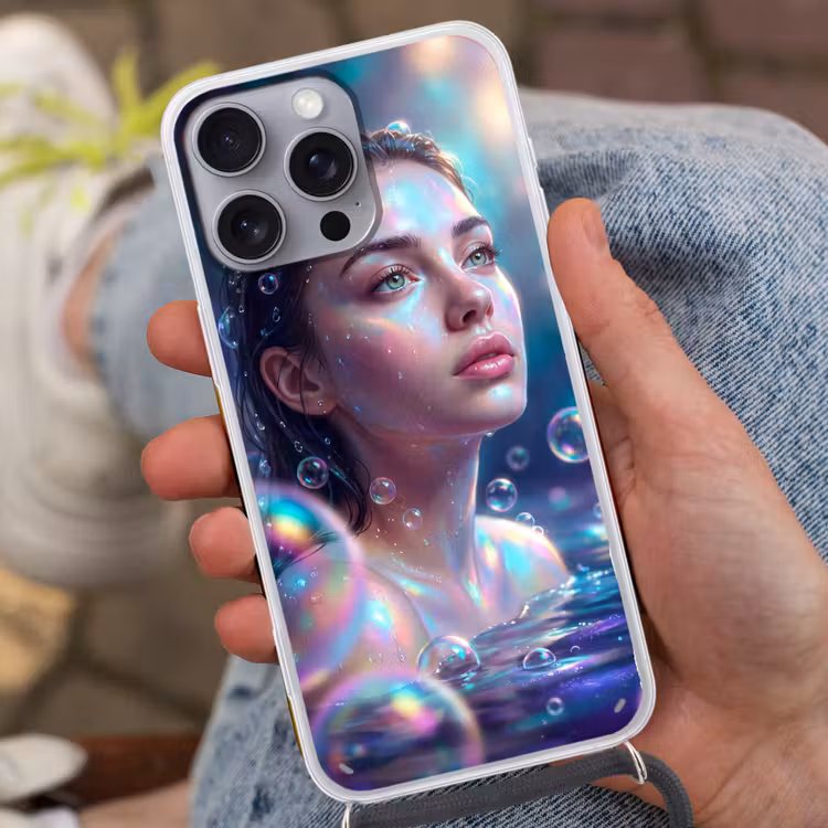 Vrouw - Water - Portret - Kleurrijk - Modern Hoesje iPhone 16 Pro Max met koord klein -sfeer3