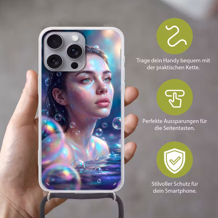 Vrouw - Water - Portret - Kleurrijk - Modern Hoesje iPhone 16 Pro Max met koord klein -sfeer2_DE