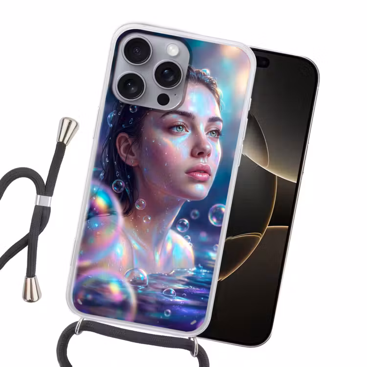 Vrouw - Water - Portret - Kleurrijk - Modern Hoesje iPhone 16 Pro Max met koord klein -sfeer1