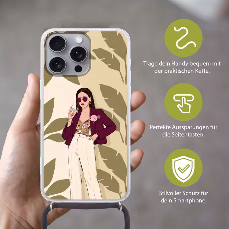 Vrouw - Wijn - Portret - Mode - Modern Hoesje iPhone 16 Pro Max met koord klein -sfeer2_DE