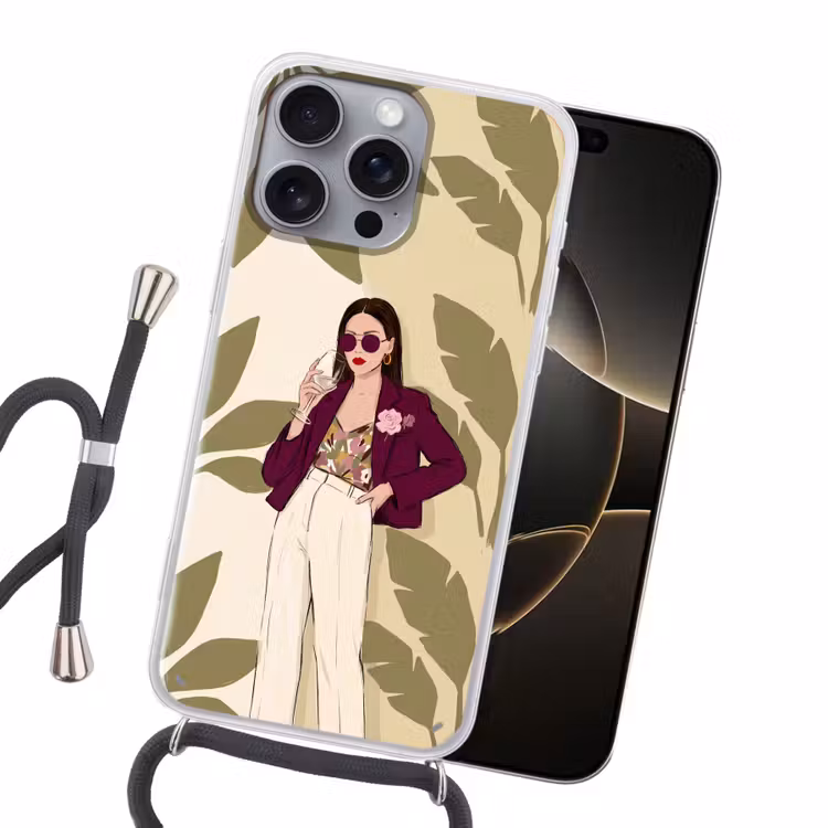Vrouw - Wijn - Portret - Mode - Modern Hoesje iPhone 16 Pro Max met koord klein -sfeer1