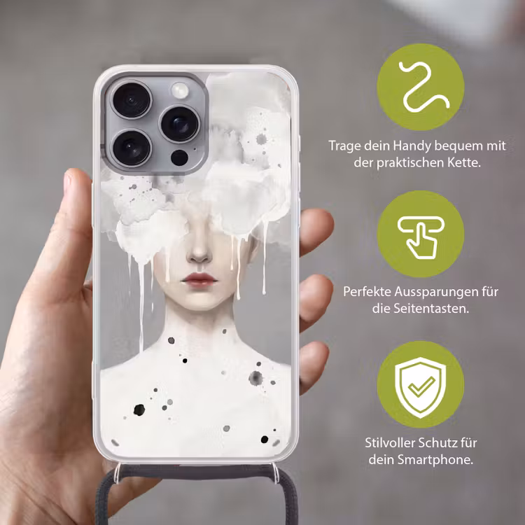 Vrouw - Wolk - Grijs Hoesje iPhone 16 Pro Max met koord klein -sfeer2_DE