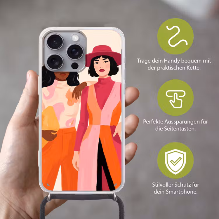 Vrouw - Twee - Mode - Abstract - Kleurrijk Hoesje iPhone 16 Pro Max met koord klein -sfeer2_DE