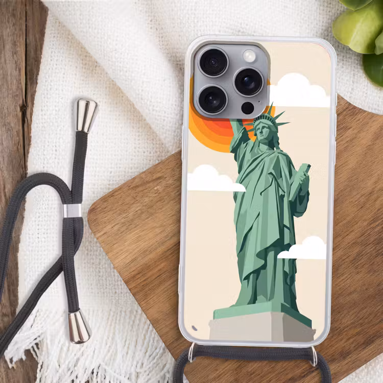 Vrijheidsbeeld - New York - Zon - Modern Hoesje iPhone 16 Pro Max met koord klein -sfeer4
