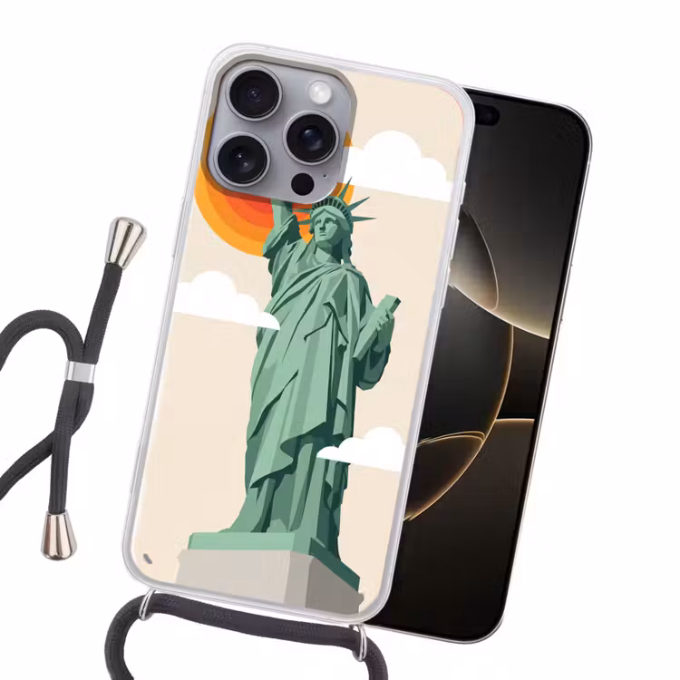 Vrijheidsbeeld - New York - Zon - Modern Hoesje iPhone 16 Pro Max met koord klein -sfeer1