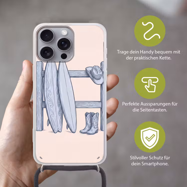 Recreatie - Kleding - Avontuur - Illustratie - Zomer Hoesje iPhone 16 Pro Max met koord klein -sfeer2_DE