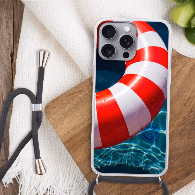 Recreatie - Water - Zomer - Rood - Wit Hoesje iPhone 16 Pro Max met koord klein -sfeer4