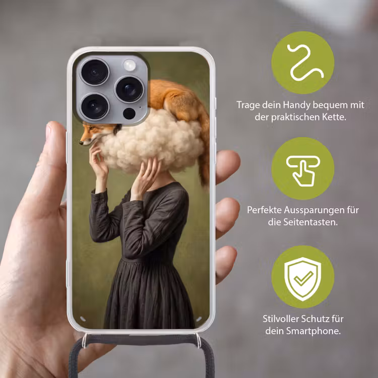 Vos - Surrealistisch - Groen Hoesje iPhone 16 Pro Max met koord klein -sfeer2_DE