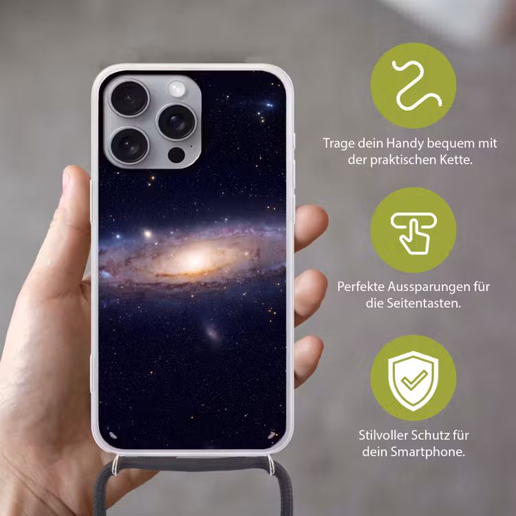 Handyhülle mit Band - Galaxie – Weltraum – Kosmos - Sterrenstelsel - Ruimte - Kosmos Hoesje iPhone 16 Pro Max met koord klein