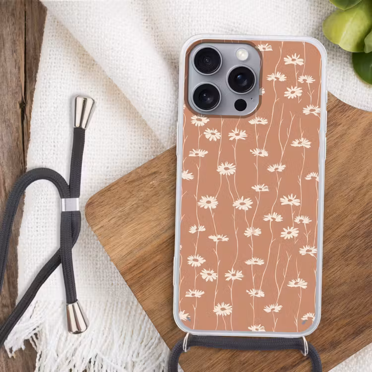 Madeliefjes - Subtiel - Terracotta Hoesje iPhone 16 Pro Max met koord klein 804 -sfeer4