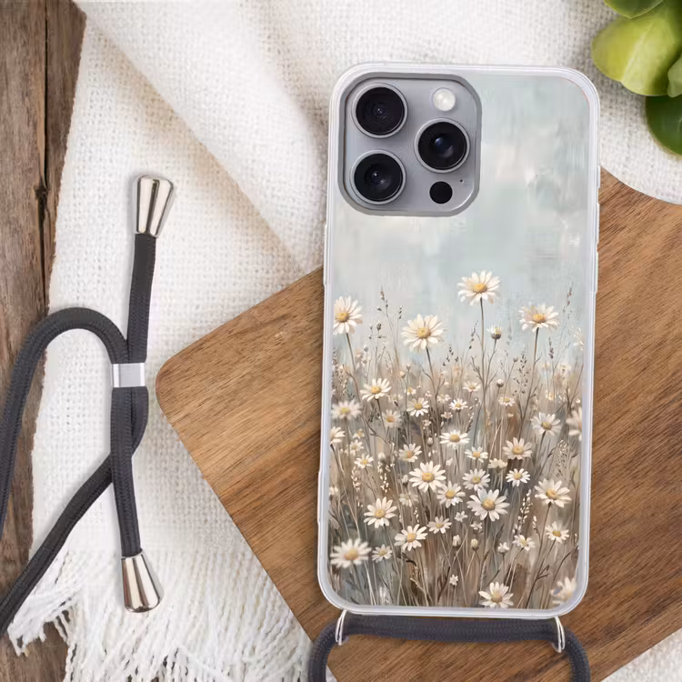 Madelief - Illustratie - Wit Hoesje iPhone 16 Pro Max met koord klein -sfeer4