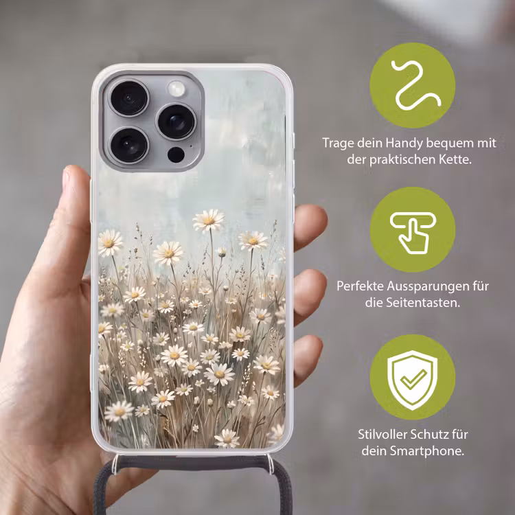Madelief - Illustratie - Wit Hoesje iPhone 16 Pro Max met koord klein -sfeer2_DE