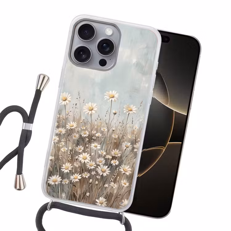 Madelief - Illustratie - Wit Hoesje iPhone 16 Pro Max met koord klein -sfeer1