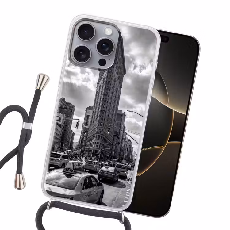 Gebouw - Hoogbouw - Stad - Architectuur - Zwart-wit Hoesje iPhone 16 Pro Max met koord klein -sfeer1