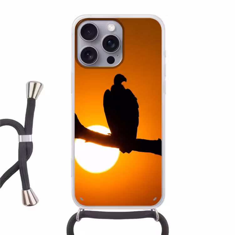 Gier - Tak - Zon - Oranje Hoesje iPhone 16 Pro Max met koord klein -3d