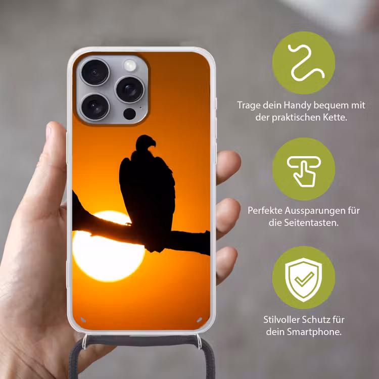 Gier - Tak - Zon - Oranje Hoesje iPhone 16 Pro Max met koord klein -sfeer2_DE