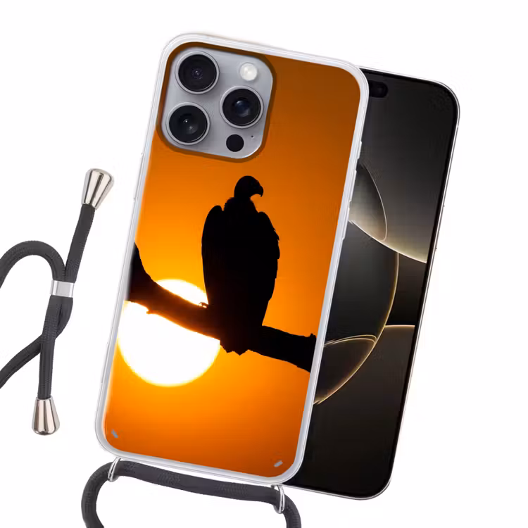 Gier - Tak - Zon - Oranje Hoesje iPhone 16 Pro Max met koord klein -sfeer1