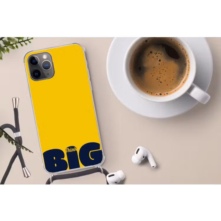 Geel - Think big - Grafisch Hoesje iPhone 12 Pro met koord klein -oordop