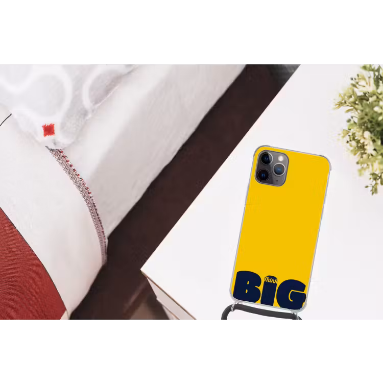 Geel - Think big - Grafisch Hoesje iPhone 12 Pro met koord klein -kamer