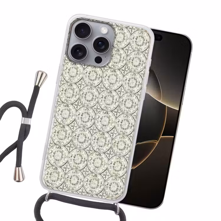 Krulornament - Tegel - Groen Hoesje iPhone 16 Pro Max met koord klein 804 -sfeer1
