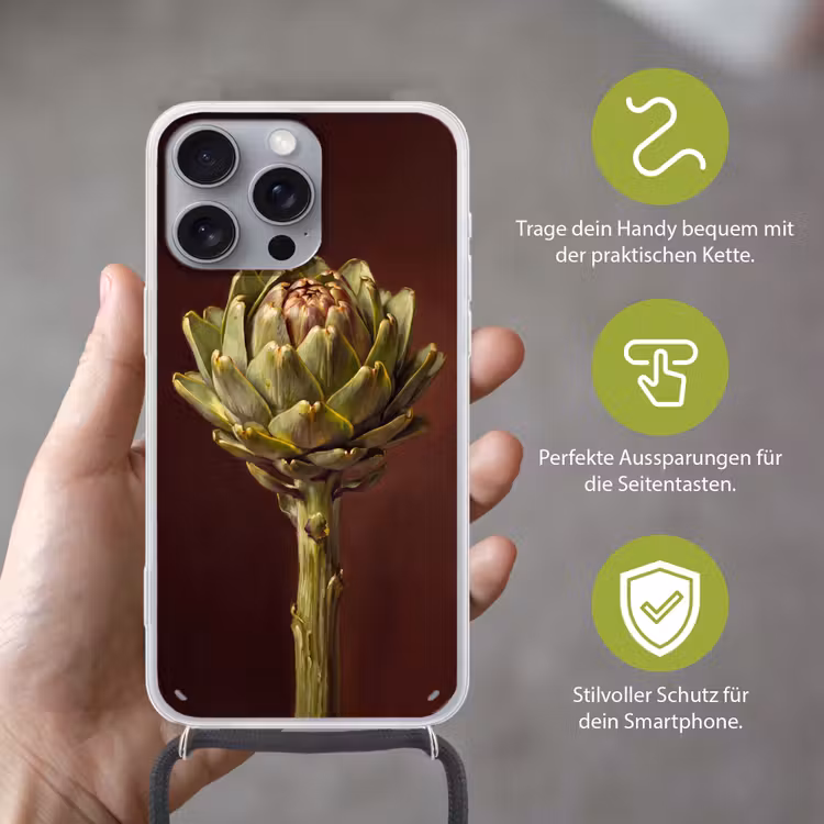 Handyhülle mit Band - Gemüse – Artischocke – Grün - Groente - Artisjok - Groen Hoesje iPhone 16 Pro Max met koord klein