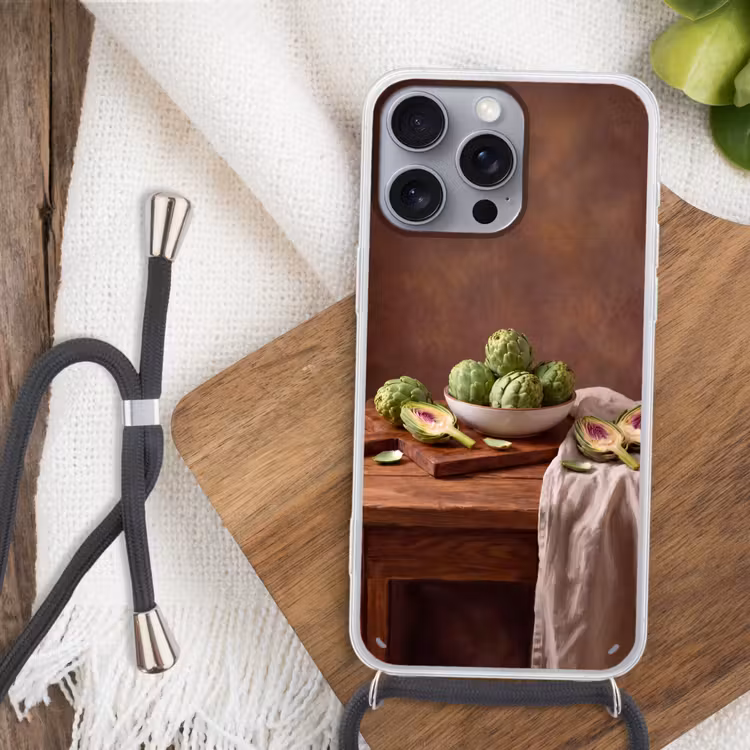 Handyhülle mit Band - Gemüse – Artischocke – Küche - Groenten - Artisjok - Keuken Hoesje iPhone 16 Pro Max met koord klein