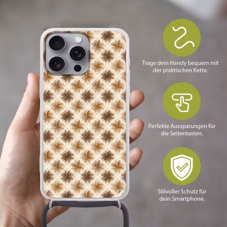 Geografisch - Patroon - Bruin Hoesje iPhone 16 Pro Max met koord klein 804 -sfeer2_DE