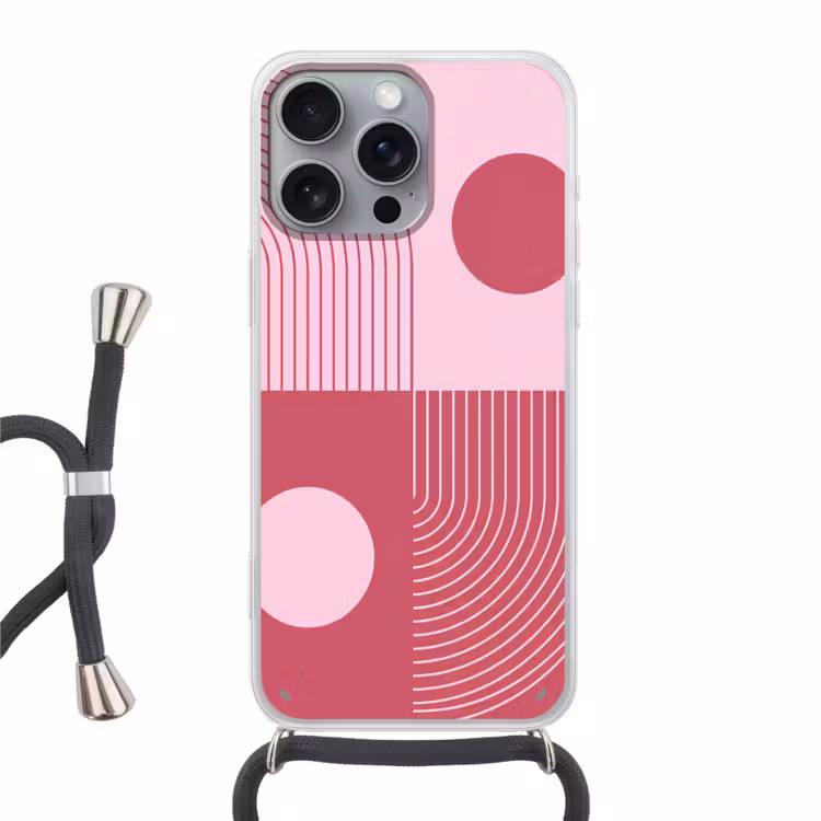 Geometrie - Patroon - Abstract - Roze - Modern Hoesje iPhone 16 Pro Max met koord klein -3d