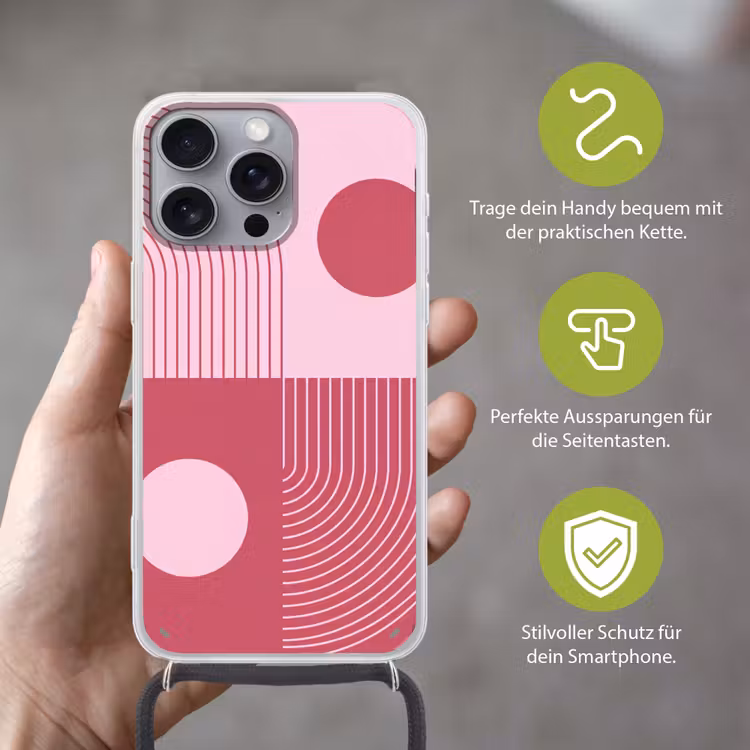 Geometrie - Patroon - Abstract - Roze - Modern Hoesje iPhone 16 Pro Max met koord klein -sfeer2_DE
