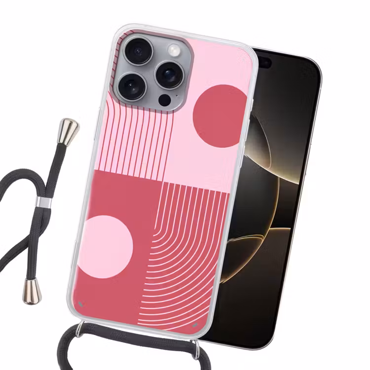 Geometrie - Patroon - Abstract - Roze - Modern Hoesje iPhone 16 Pro Max met koord klein -sfeer1