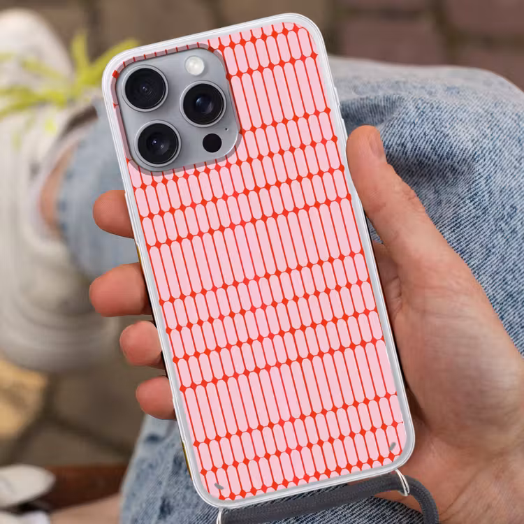 Geometrisch - Minimalistisch - Rood - Roze Hoesje iPhone 16 Pro Max met koord klein 804 -sfeer3