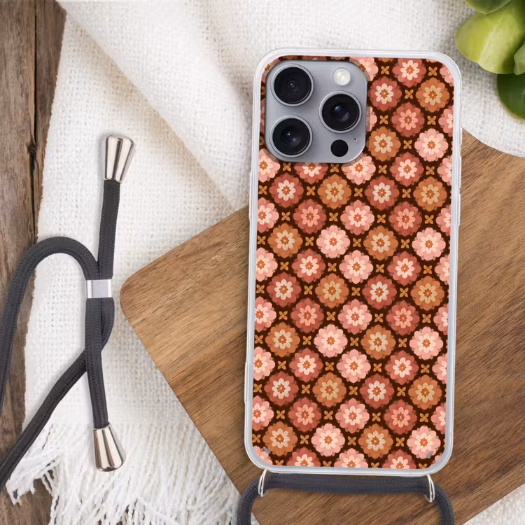 Geometrisch - Bloemen - Kleurrijk Hoesje iPhone 16 Pro Max met koord klein 804 -sfeer4