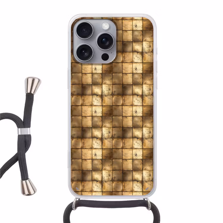 Geometrisch - Tegels - Goud Hoesje iPhone 16 Pro Max met koord klein 804 -3d