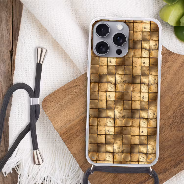 Geometrisch - Tegels - Goud Hoesje iPhone 16 Pro Max met koord klein 804 -sfeer4