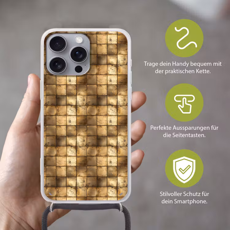 Geometrisch - Tegels - Goud Hoesje iPhone 16 Pro Max met koord klein 804 -sfeer2_DE