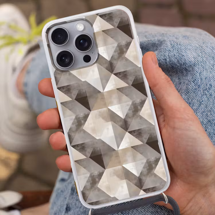 Geometrisch - Motief - Aardetinten Hoesje iPhone 16 Pro Max met koord klein 804 -sfeer3