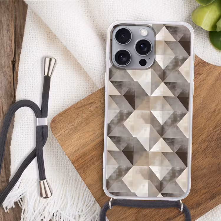 Geometrisch - Motief - Aardetinten Hoesje iPhone 16 Pro Max met koord klein 804 -sfeer4