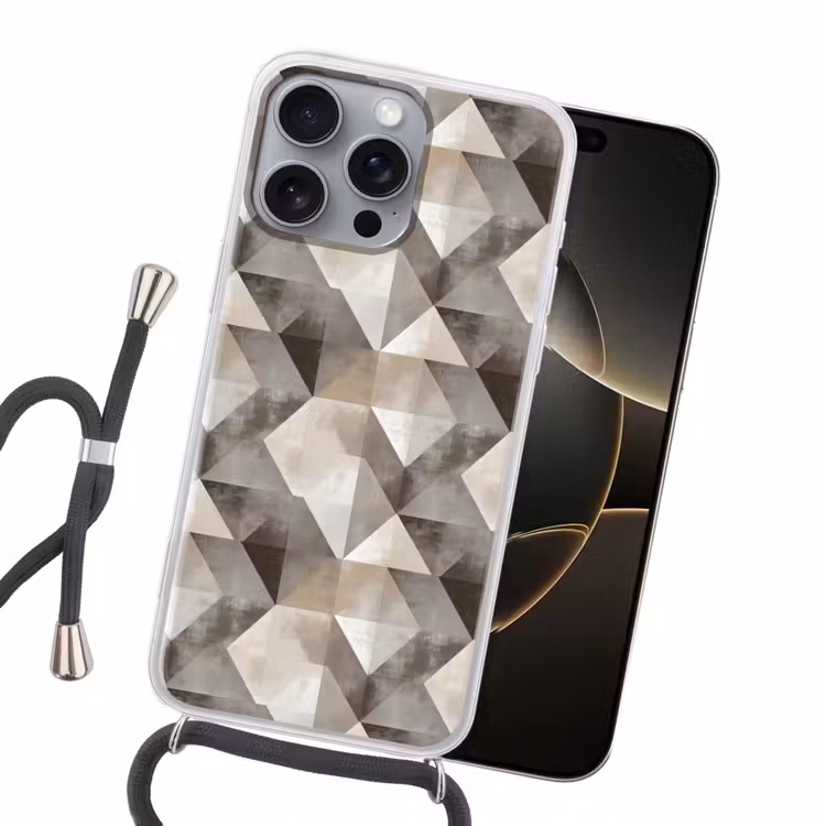 Geometrisch - Motief - Aardetinten Hoesje iPhone 16 Pro Max met koord klein 804 -sfeer1