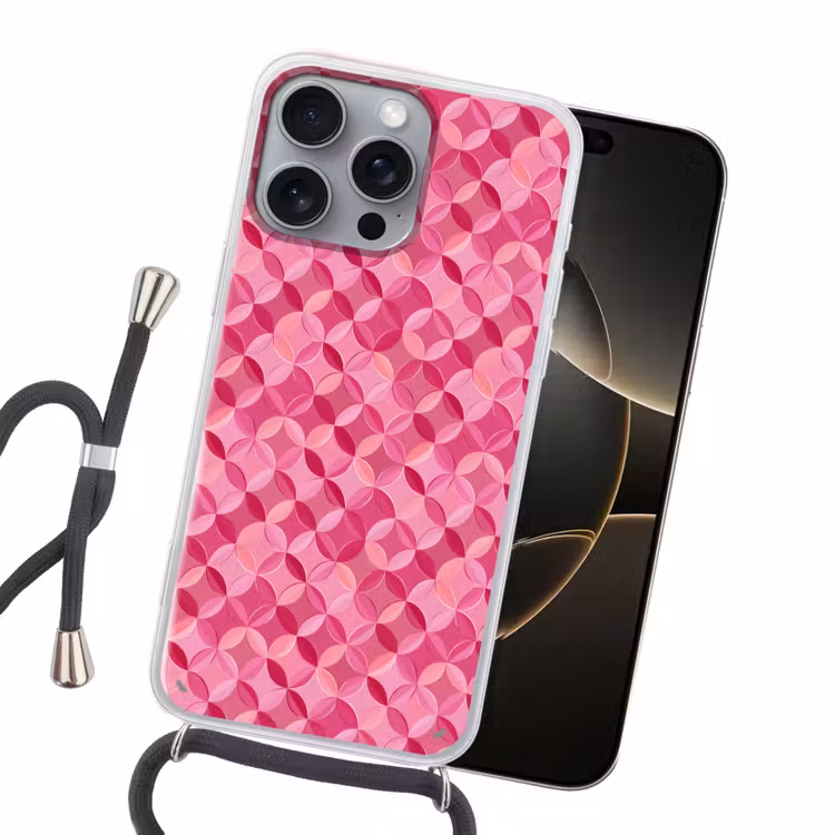 Geometrisch - Mozaïek - Modern - Roze Hoesje iPhone 16 Pro Max met koord klein 804 -sfeer1