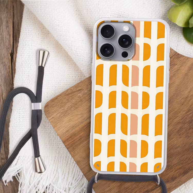 Geometrisch - Patroon - Geel - Roze Hoesje iPhone 16 Pro Max met koord klein 804 -sfeer4