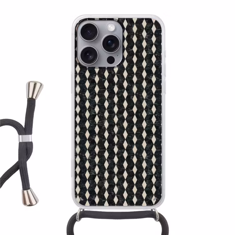 Geometrisch - Patroon - Marmer - Groen Hoesje iPhone 16 Pro Max met koord klein 804 -3d