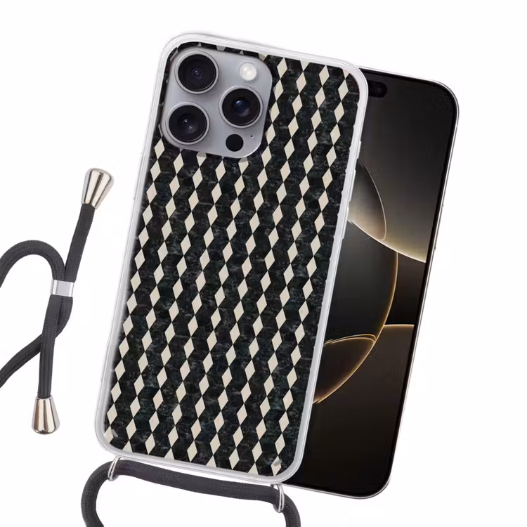 Geometrisch - Patroon - Marmer - Groen Hoesje iPhone 16 Pro Max met koord klein 804 -sfeer1