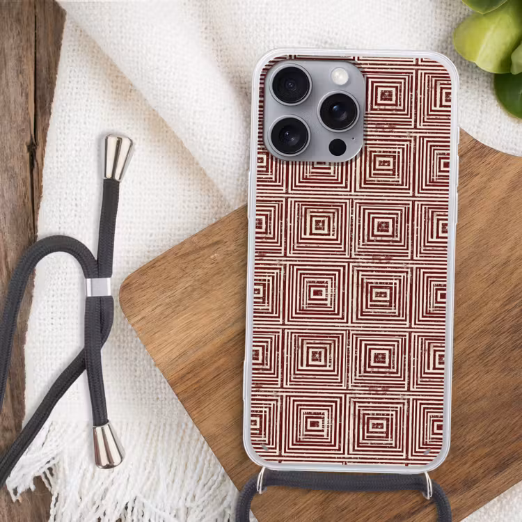 Geometrisch - Patroon - Rood Hoesje iPhone 16 Pro Max met koord klein 804 -sfeer4
