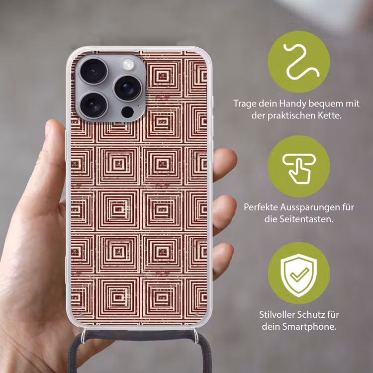 Geometrisch - Patroon - Rood Hoesje iPhone 16 Pro Max met koord klein 804 -sfeer2_DE