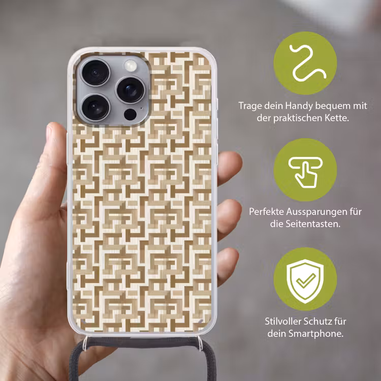 Geometrisch - Retro - Bruin Hoesje iPhone 16 Pro Max met koord klein 804 -sfeer2_DE