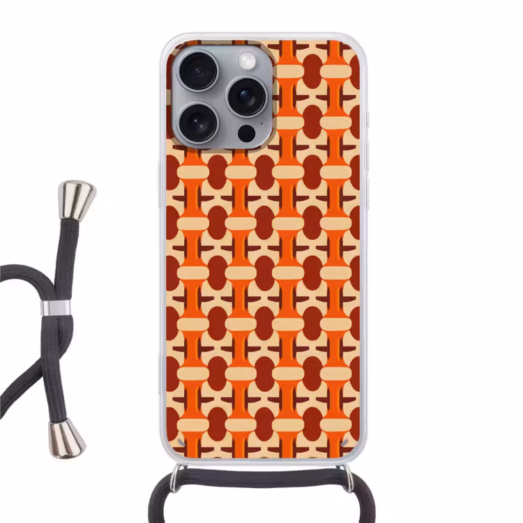 Geometrisch - Retro - Oranje Hoesje iPhone 16 Pro Max met koord klein 804 -3d