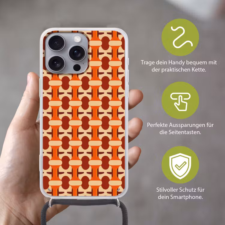 Geometrisch - Retro - Oranje Hoesje iPhone 16 Pro Max met koord klein 804 -sfeer2_DE